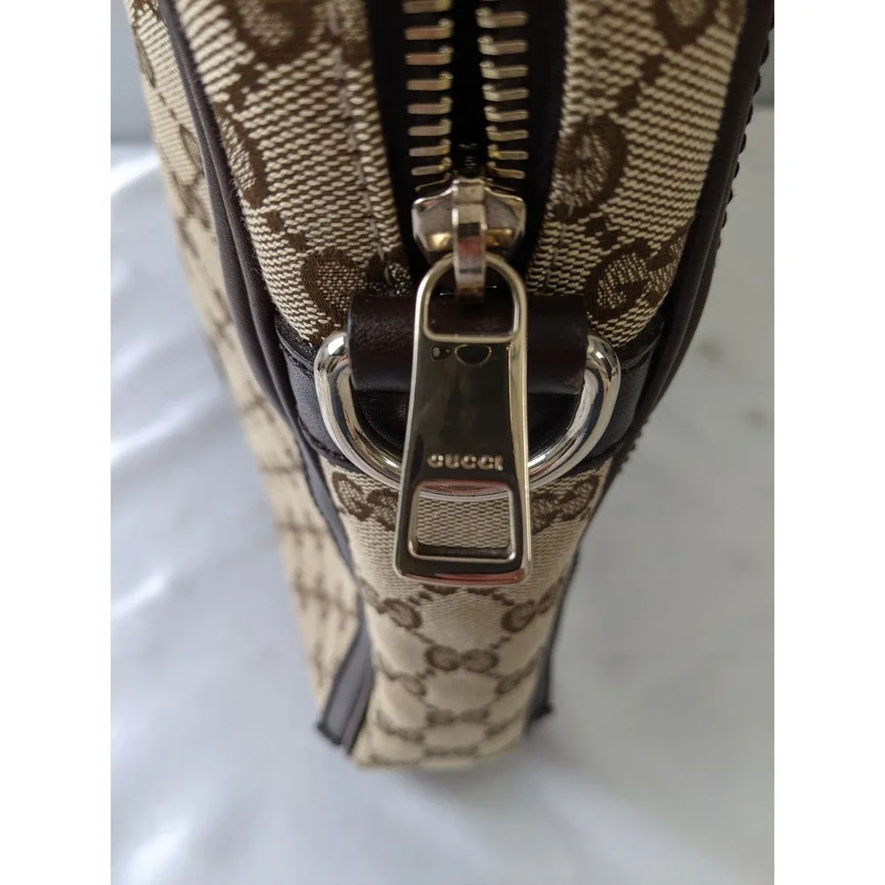 Gucci GG Canvas Web Stripe Briefcase Brown Leather Laptop Bag 246432 COA